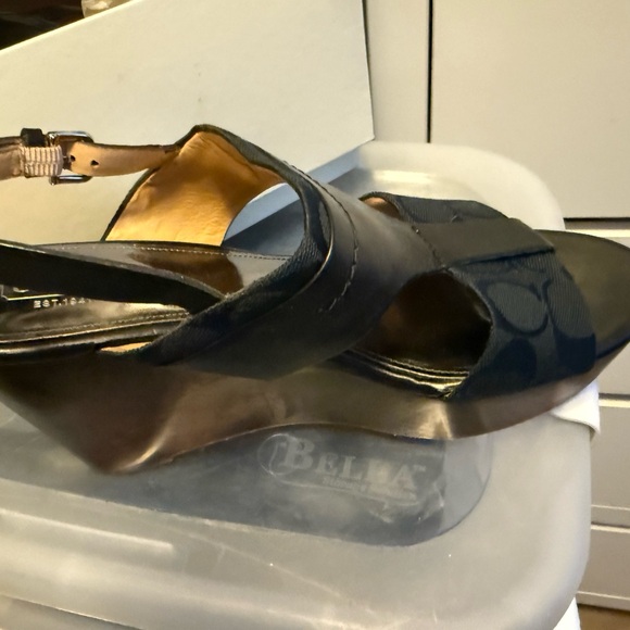 Coach Campbell Brown Leather Wood Signature C Platform Wedge Sandal 10M Shoe - Picture 2 of 5